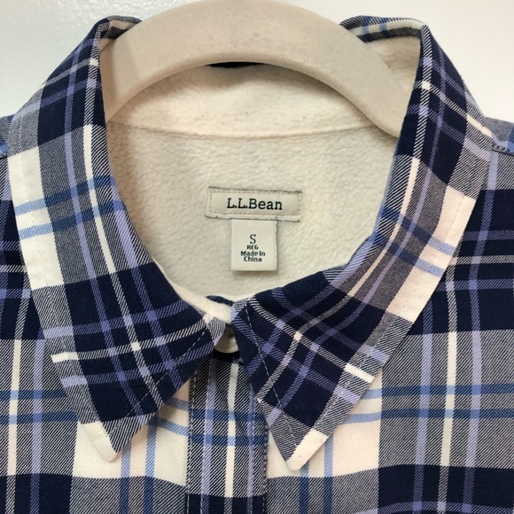 L.L.Bean blue and white plaid fleece lined shacket size S oversized - Picture 2 of 9